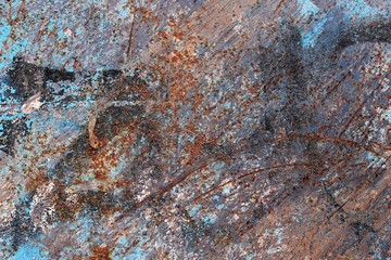 Close up surface of aged and weathered rusty metal surfaces in high resolution