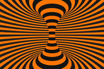 Tunnel optical 3D illusion raster illustration. Contrast lines background. Hypnotic stripes ornament. Geometric pattern.