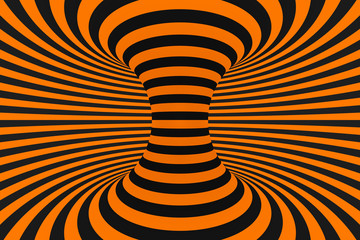 Tunnel optical 3D illusion raster illustration. Contrast lines background. Hypnotic stripes ornament. Geometric pattern.