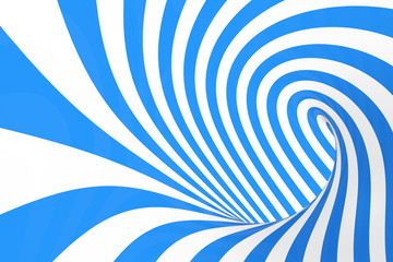 Swirl optical 3D illusion raster illustration. Contrast blue and white spiral stripes. Geometric winter torus image with lines.