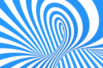 Fototapeta na wymiar Swirl optical 3D illusion raster illustration. Contrast blue and white spiral stripes. Geometric winter torus image with lines.