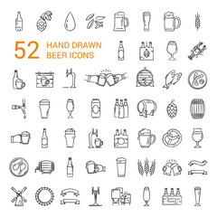52 pieces craft Beer pixel-perfect icons in the modern style isolated on white background. A large set of icons on the topic of beer, its production and use in vector format.