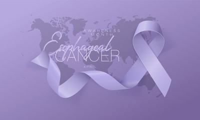 Esophageal Cancer Awareness Calligraphy Poster Design. Realistic Periwinkle Ribbon. April is Cancer Awareness Month. Vector