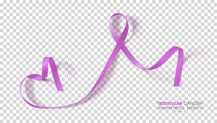 Testicular Cancer Awareness Month. Orchid Color Ribbon Isolated On Transparent Background. Vector Design Template For Poster.