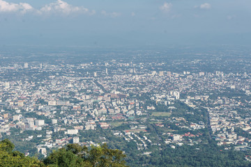 Chiang Mai city panoramic view from Doi Suthep temple in Thailand