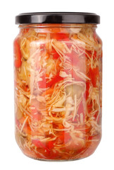 Jar of preserved mixed salad vegetables chops