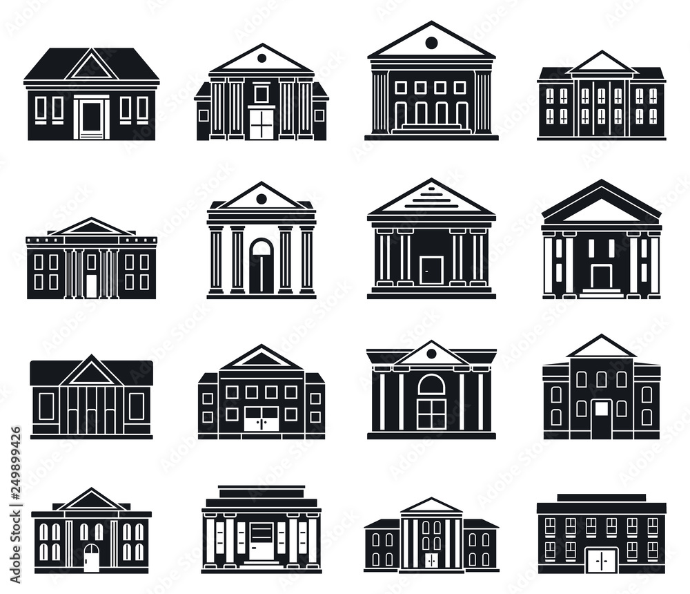 Poster courthouse building icons set. simple set of courthouse building vector icons for web design on whit