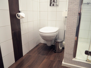 Bright bathroom in modern hotel details, the toilet in the hotel