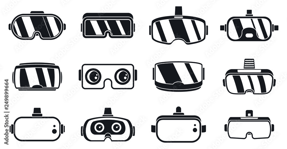 Poster 3d game goggles icons set. simple set of 3d game goggles vector icons for web design on white backgr