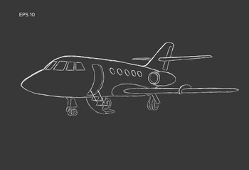Private jet vector hand drawn sketch. Business jet illustration chalk style.