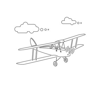 recommend clip art: Print Retro biplane plane vector illusration. Vintage piston engine airplane
