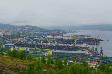 June 2018 - Murmansk, Russia - coal, trade and fish ports of the city of Murmansk. Russia