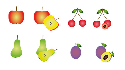 Cartoon fruit set, include apple and cherry, pear and plum.