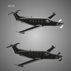 Pivate business plane vector illustration. Single engine propelled small luxury aircraft.