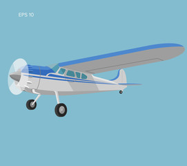 Small plane vector illustration. Single engine propelled passenger aircraft.