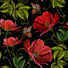 Red flowers peonies seamless pattern. Fashion template for clothes, textiles and t-shirt design