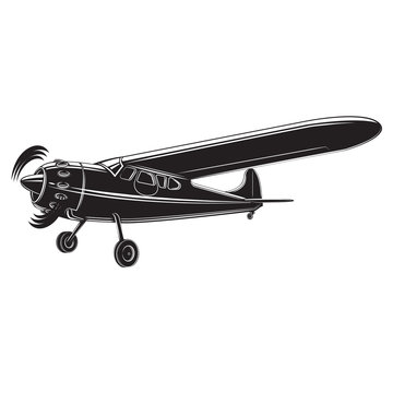 Vintage small plane vector illustration. Single engine propelled aircraft.