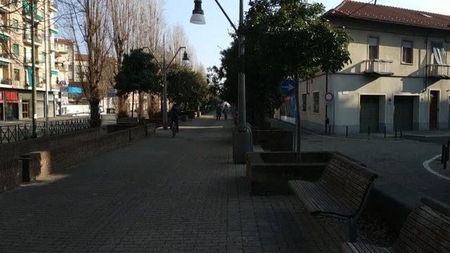 Turin, Piedmont, Italy. February 2019. La Spina Reale is a work on Via Stradella and Via Cesalpino. It is a path that, at the end of the construction site, will link to Venaria Reale. 30fps 4K video