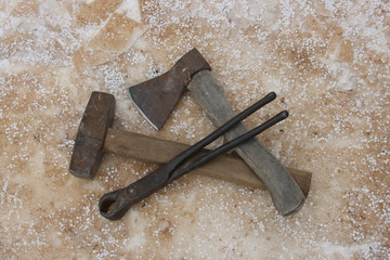 ax, hammer and tongs