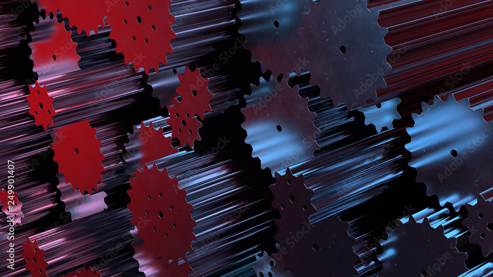 Poster 3d render abstract industrial background with cogwheel in abstract mechanism. metal with imperfectio
