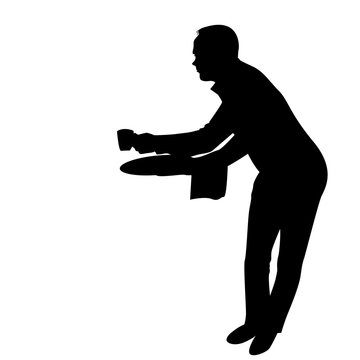 recommend clip art: Waiter silhouette serving a cup coffee