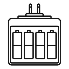 Camera battery charger icon. Outline camera battery charger vector icon for web design isolated on white background