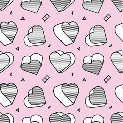 Seamless pattern, colorful pattern with 3d graphic hearts in pop art style. You can use this as a wallpaper in a childrens room