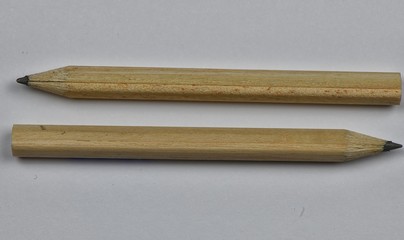 Two short gray wooden pencils.