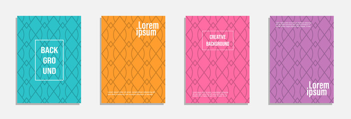 Colorful and modern cover design. Set of geometric pattern background