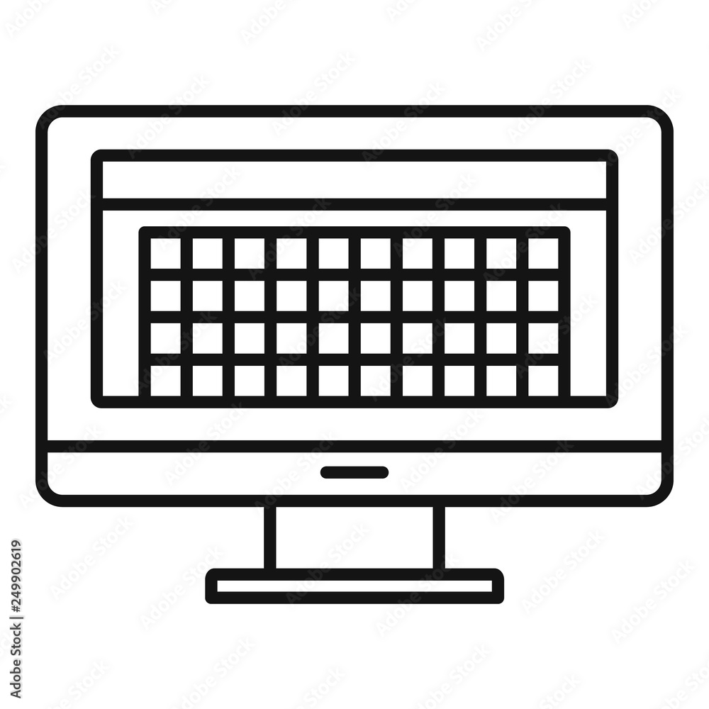 Poster Desktop computer photo redaction icon. Outline desktop computer photo redaction vector icon for web design isolated on white background
