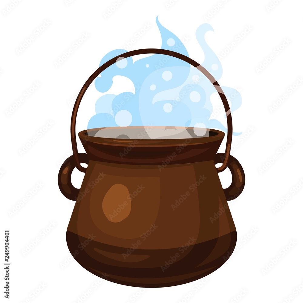 Poster boiling cauldron icon. cartoon of boiling cauldron vector icon for web design isolated on white back