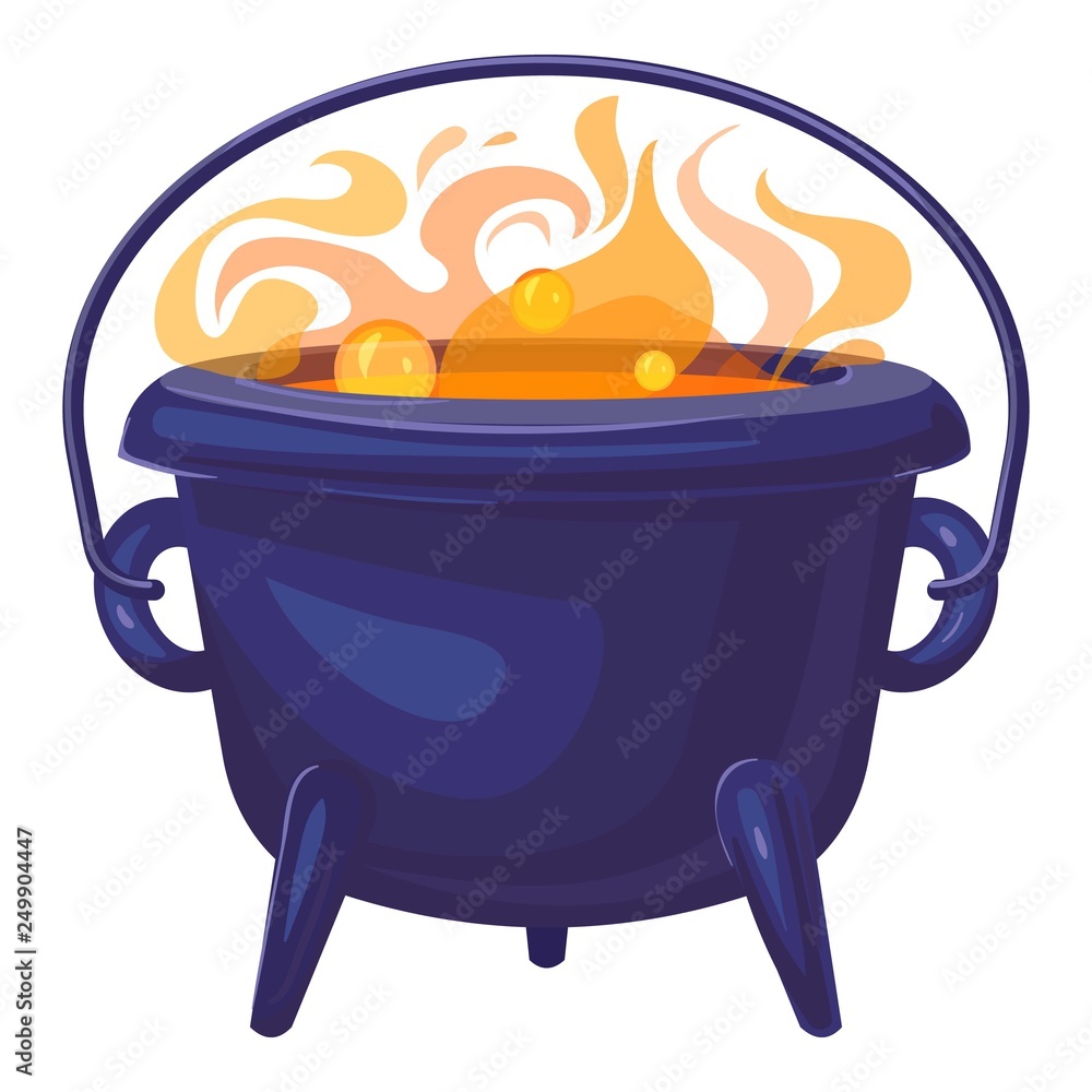 Poster orange boiling cauldron icon. cartoon of orange boiling cauldron vector icon for web design isolated