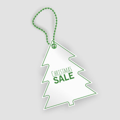 A tag with shape of christmas tree, Christmas sale tag on white background, vector illustration