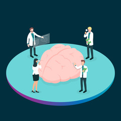 Teamwork group of medical doctor or health professional analysis the brain for find the problem. Concept for cognitive rehabilitation in Alzheimer disease and dementia patient.