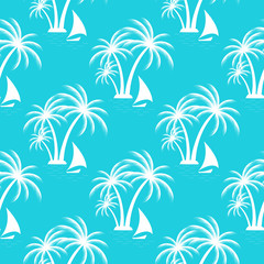 Fototapeta na wymiar Tropical island. Palm trees. Sailing boat seamless pattern.