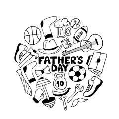 Father's day doodle greeting card. Men's sports games, accessories and items