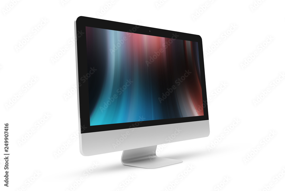 Poster isolated modern computer with shadow side view 3d rendering