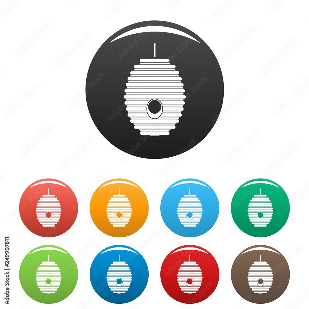 Poster bee hive tree icons set 9 color vector isolated on white for any design