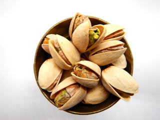 pistachios on white background