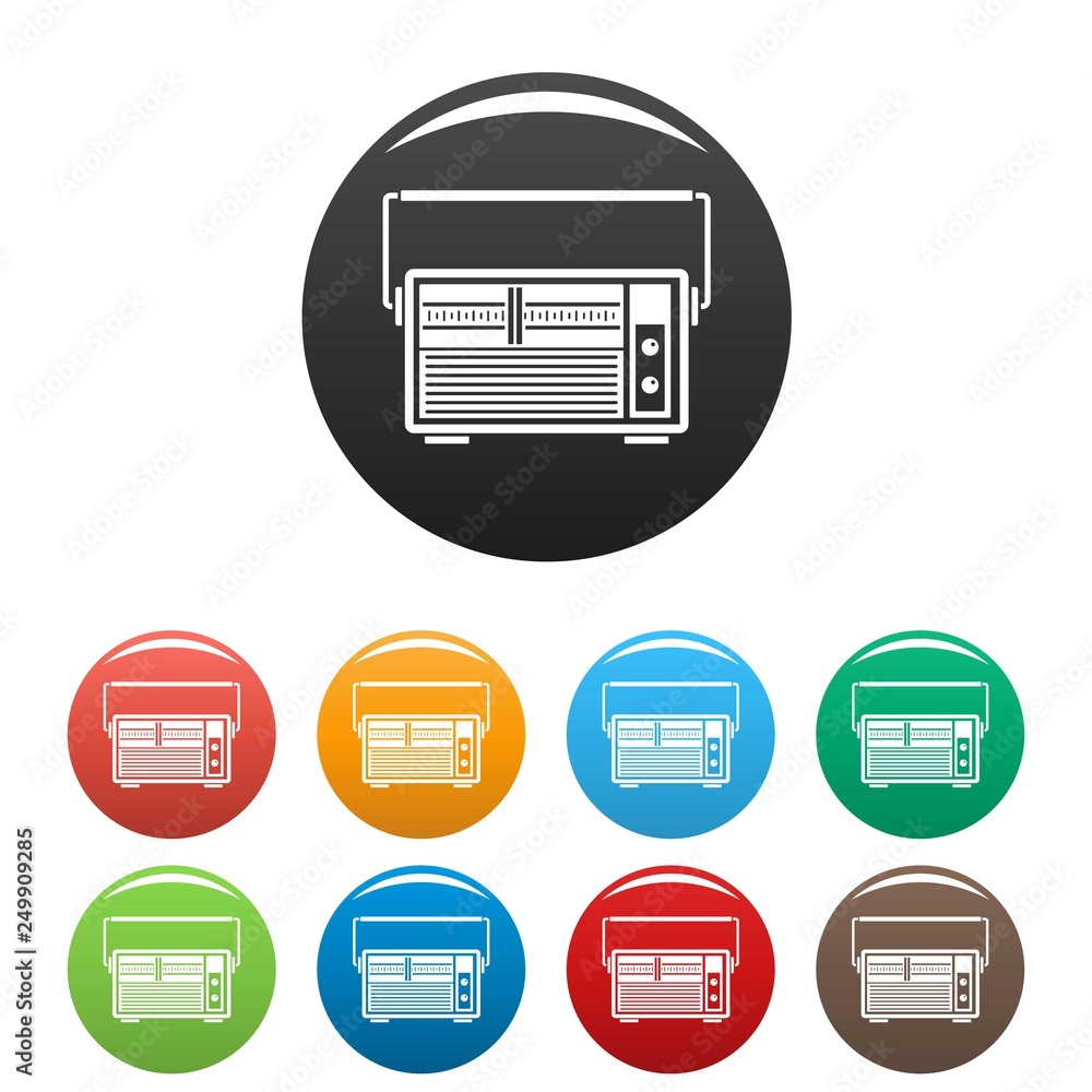 Poster analog radio icons set 9 color vector isolated on white for any design