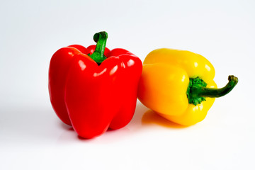 Bulgarian pepper red and yellow on a white background