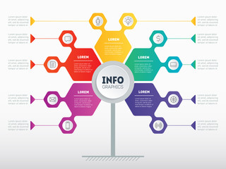 Business presentation or infographics concept with 5 options. Web Template of tree, info chart or diagram. Vector info graphic of technology or education process with 5 steps.