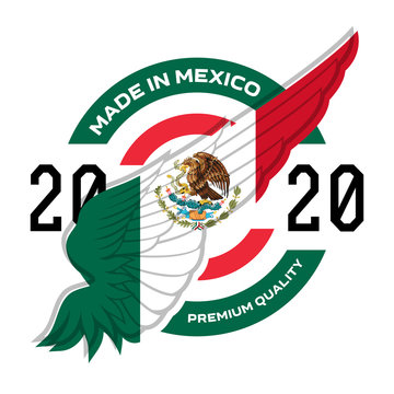 Made in the Mexico. Vector. Badge, Label or stickers with Mexican flag symbol
