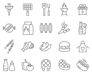 Set of barbecue line vector icons.
