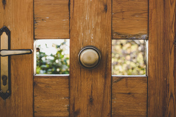 garden wooden door background texture object with handle lock and knob exterior concept