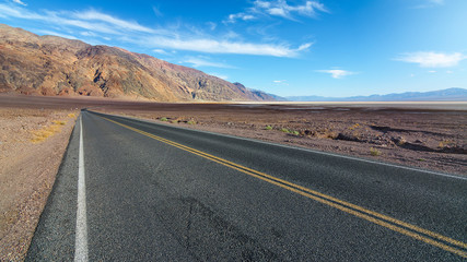 American road crossing the Death Valley National Park in California, Usa