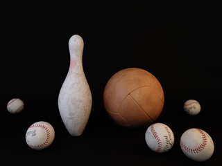 The image of sports equipment on a dark background, 3d rendering