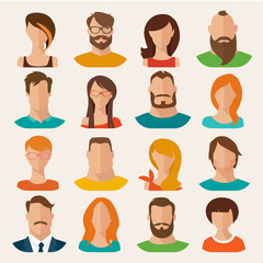 Vector flat style male and female characters avatars. Set 3