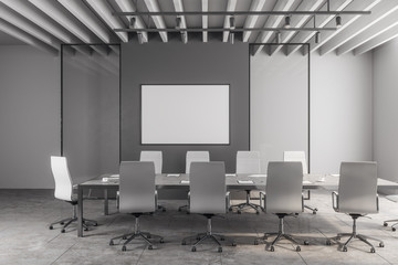 Modern meeting room with poster