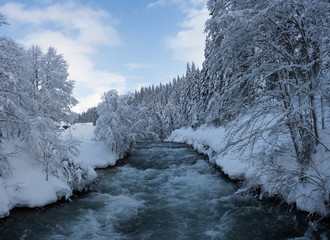 austria, alps, snow, mountains, river, winter, skiing, sunset